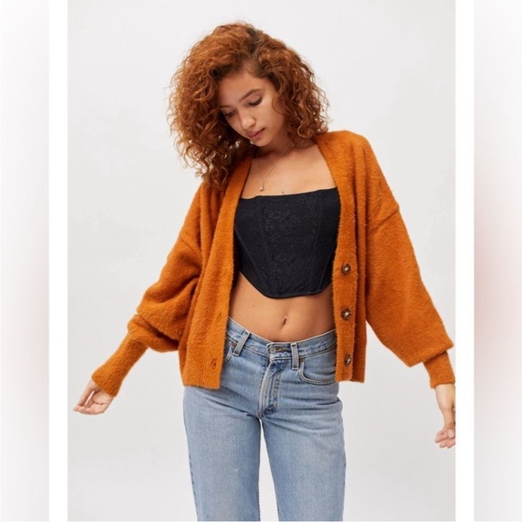 Urban Outfitters Thea Oversized Cardigan Rust Orange Boho Indie Cozy XS - Picture 10 of 10